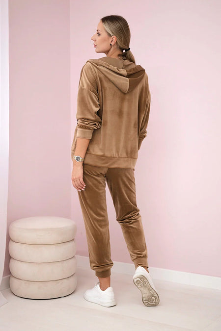 Komplet welurowy bluza z kapturem + spodnie , Camelowy uniwersalny , Komplety , IT , 29917_2_643a642e-8f8a-4b30-b4a9-12bd6a6137e6 , 6106 Komplety Odzież Damska Wszystkie Produkty