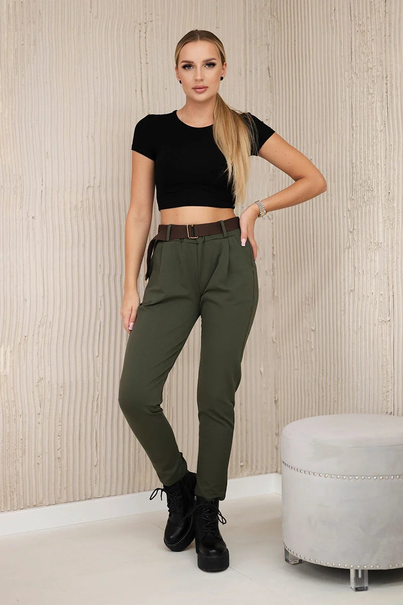 Spodnie Punto Milano Winter z paskiem , Khaki uniwersalny , Spodnie , IT , 29941_1_a6f76208-89f6-4baf-9b3b-93d7fbd2a96e , 6773E Odzież Damska Spodnie Wszystkie Produkty