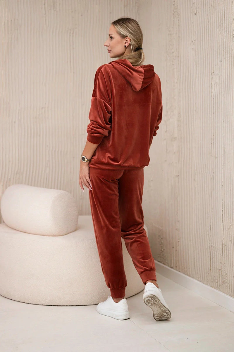 Komplet welurowy bluza kangurka + spodnie , rudy uniwersalny , Komplety , IT , 29955_1_0a0c6914-8d26-428f-8c25-6eb6d3972b48 , 5629Q Komplety Odzież Damska Wszystkie Produkty