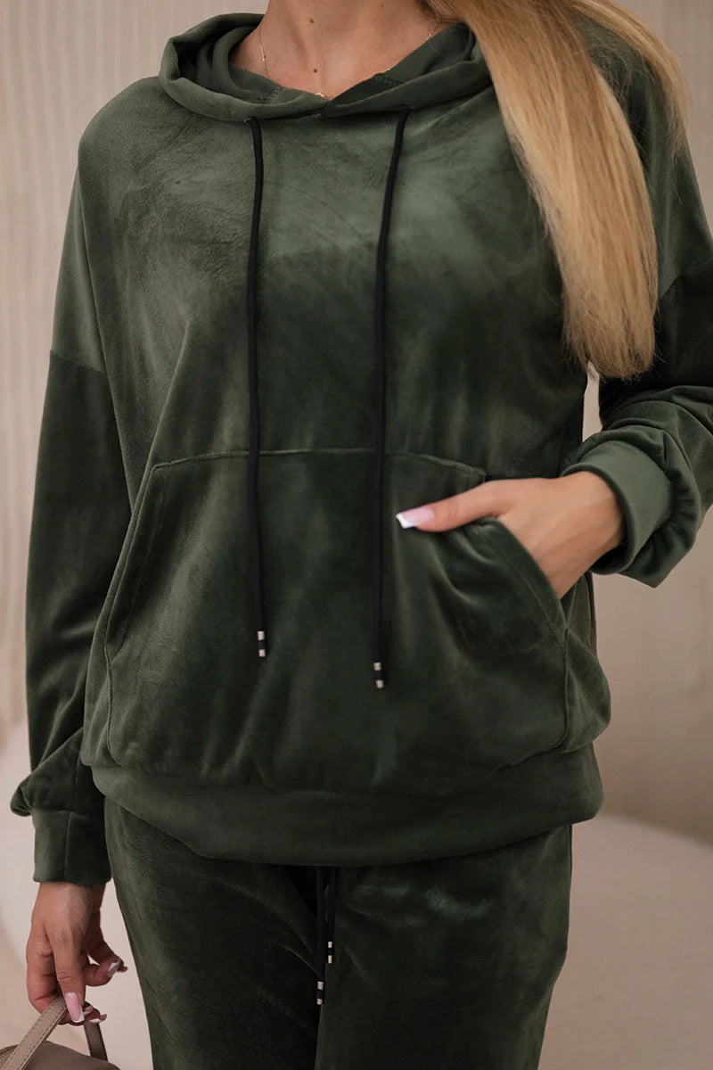 Komplet welurowy bluza kangurka + spodnie , khaki uniwersalny , Komplety , IT , 29956_4_70cef057-b549-4d1b-bdbe-618778cca838 , 5629Q Komplety Odzież Damska Wszystkie Produkty