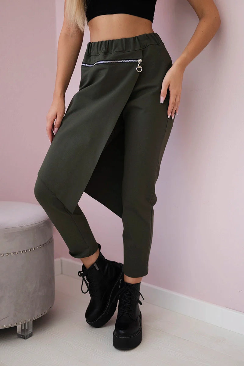 Spodnie Punto Milano Winter z ozdobnym suwakiem , Khaki uniwersalny , Spodnie , IT , 29966_3_78302c44-1b21-4462-8a71-cbc5cb40d184 , 6514E Moda Włoska Odzież Damska Spodnie Wszystkie Produkty