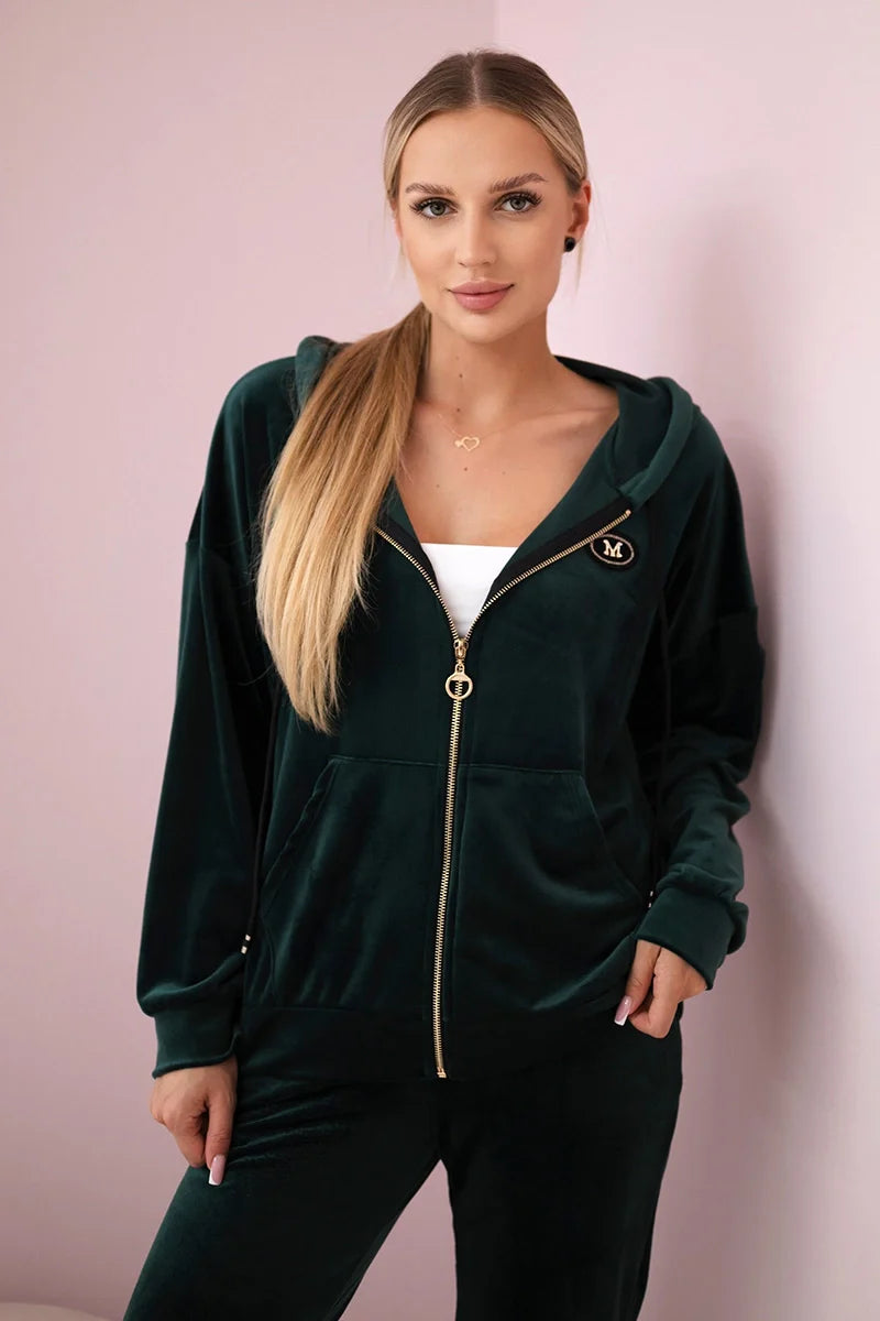 Komplet welurowy bluza z kapturem + spodnie , Ciemny Zielony uniwersalny , Komplety , IT , 29983_3_10f96005-48d1-48d9-9bb7-451d7fb66907 , 6106 Komplety Odzież Damska Wszystkie Produkty