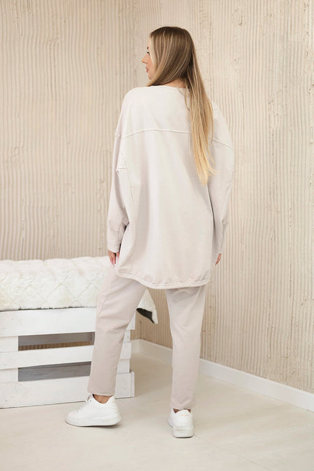 Komplet bawełniany oversize bluza + spodnie beżowy , , , Moda Life Polska , 30019_2 , ART10853