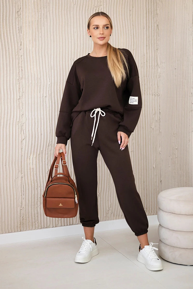 Komplet bluza + spodnie masełko , brązowy uniwersalny , Komplety , IT , 30132_1_e577553e-d720-413b-9124-4b4675bbb385 , 7065P Komplety Odzież Damska Wszystkie Produkty
