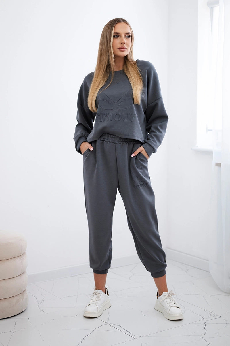 Komplet z wiskozy Amour bluza + spodnie grafitowy , , , Moda Life Polska , 30251_1 , 7138
