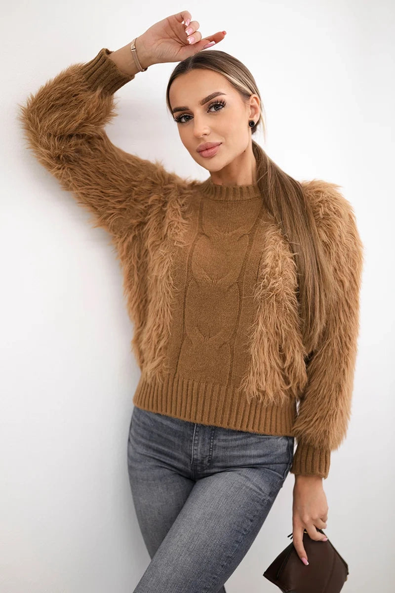 Sweter z długim włosem camelowy , , , Moda Life Polska , 30645_1 , IT-62