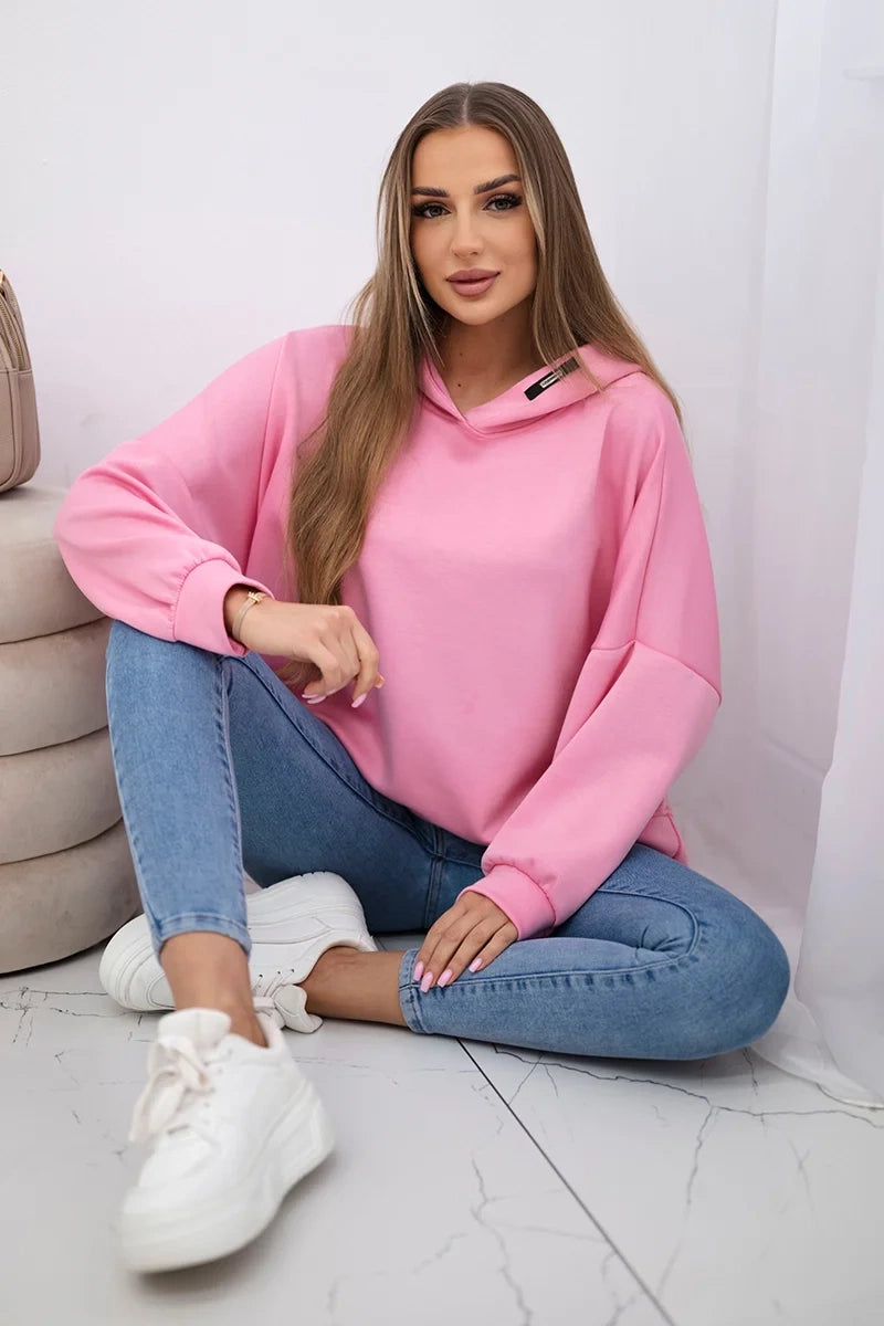 Bluza z kapturem z wiskozy jasno różowa , , , Moda Life Polska , 30789_1 , ART2436