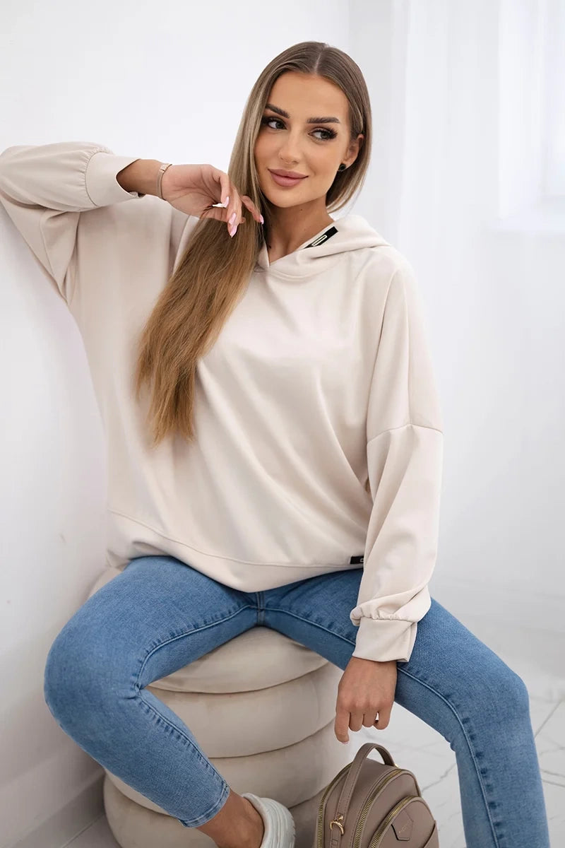 Bluza z kapturem z wiskozy beżowa , , , Moda Life Polska , 30793_1 , ART2436