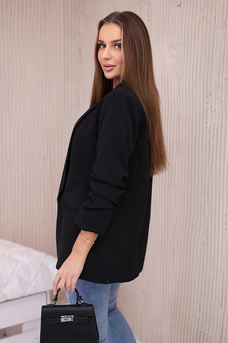 Marynarka z klapami elegancka , Czarna uniwersalny , Narzutki , IT , 30952_3 , 9709 Moda Włoska Narzutki Odzież Damska Wszystkie Produkty