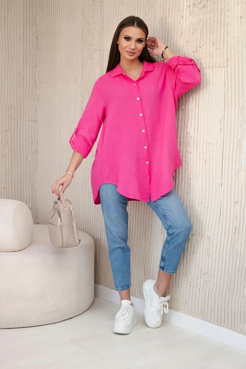 Koszula bawełniana muślinowa oversize różowa , , , Moda Life Polska , 31057_1 , ART208