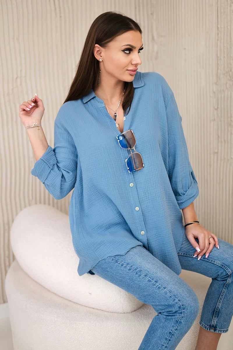 Koszula bawełniana muślinowa oversize , Jeansowy uniwersalny , Bluzki , IT , 31060_3 , ART208 barter Bluzki Nowości Odzież Damska Wszystkie Produkty