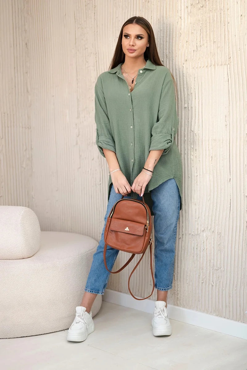 Koszula bawełniana muślinowa oversize , Khaki uniwersalny , Bluzki , IT , 31062_1 , ART208 barter Bluzki Nowości Odzież Damska Wszystkie Produkty