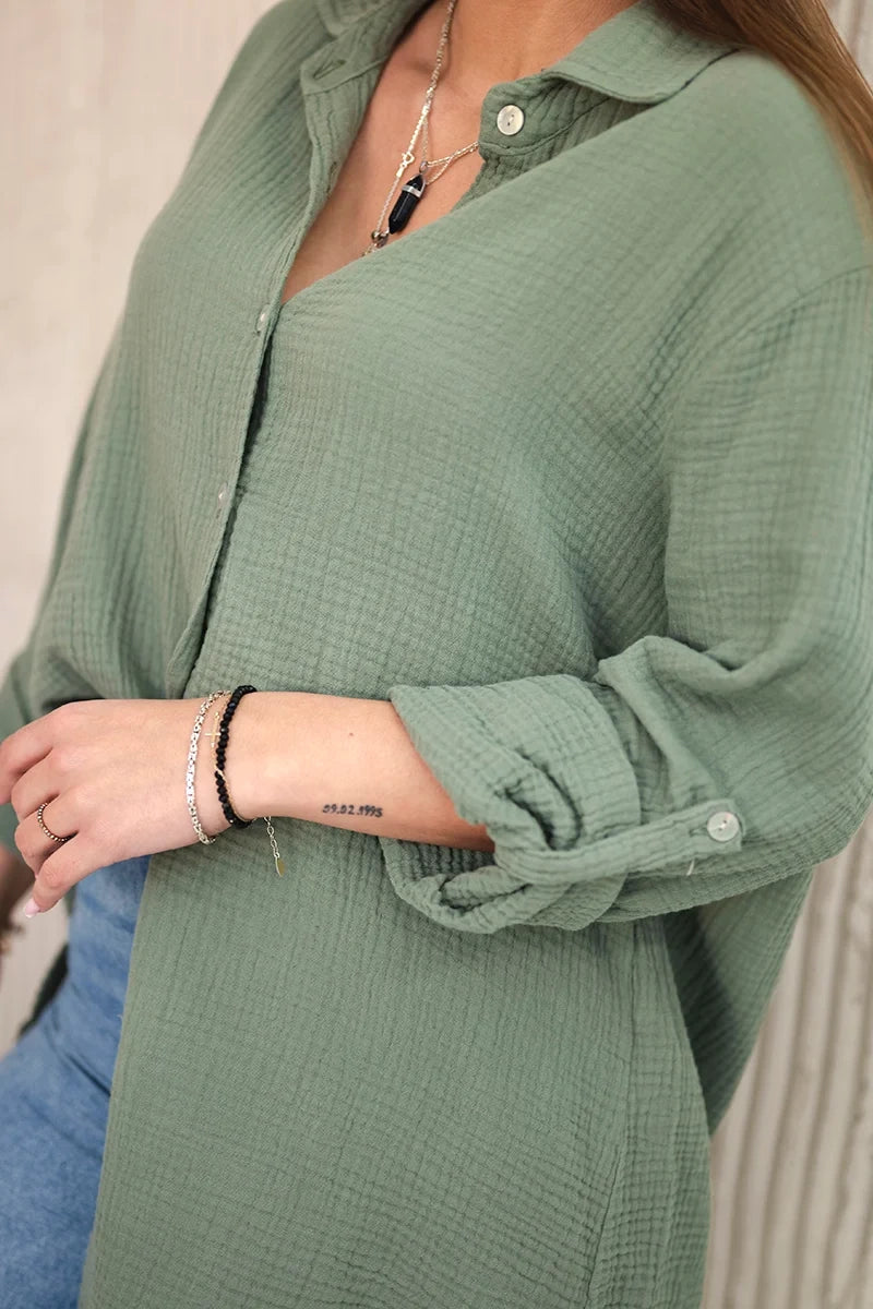 Koszula bawełniana muślinowa oversize , Khaki uniwersalny , Bluzki , IT , 31062_4 , ART208 barter Bluzki Nowości Odzież Damska Wszystkie Produkty