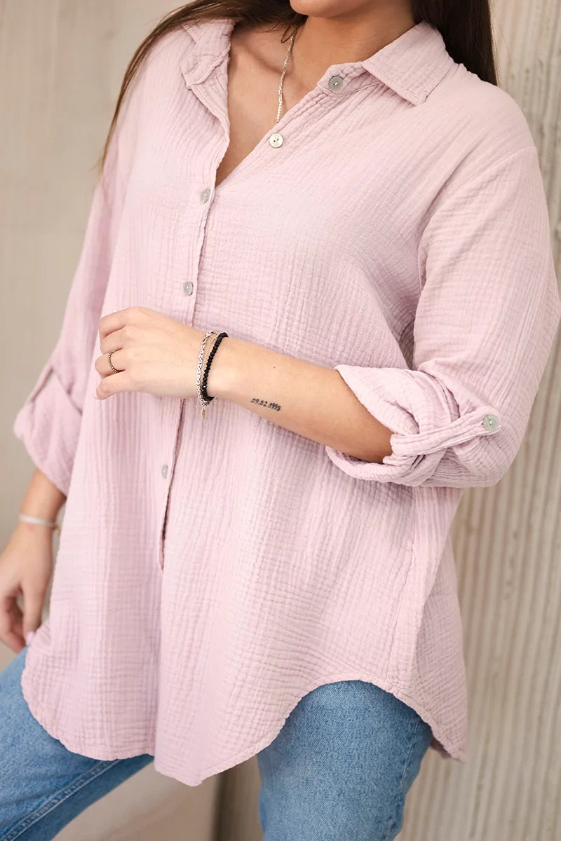 Koszula bawełniana muślinowa oversize ciemny pudrowy róż , , , Moda Life Polska , 31063_3 , ART208