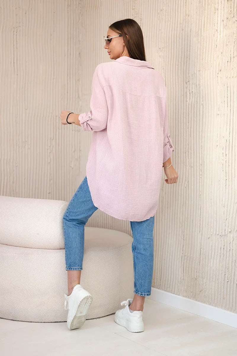 Koszula bawełniana muślinowa oversize ciemny pudrowy róż , , , Moda Life Polska , 31063_4 , ART208