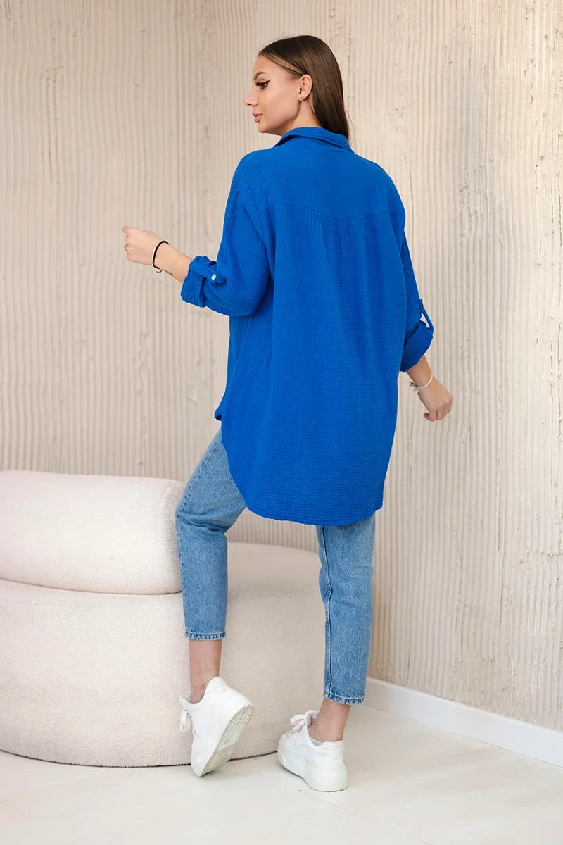 Koszula bawełniana muślinowa oversize chabrowy , , , Moda Life Polska , 31064_2 , ART208