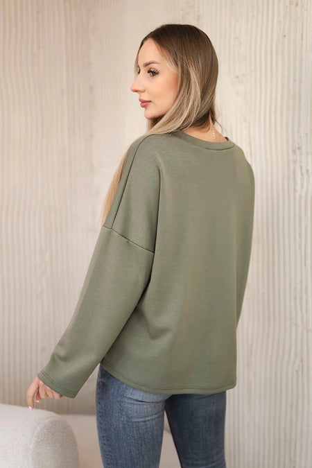 Bluza masełko z ozdobnym kwiatem , Khaki uniwersalny , Bluzy , IT , 31133_2 , ART121774 Bluzy Nowości Odzież Damska Wszystkie Produkty