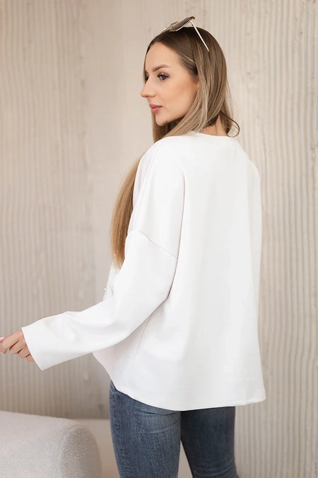 Bluza masełko z ozdobnym kwiatem , Beżowa uniwersalny , Bluzy , IT , 31134_2 , ART121774 Bluzy Nowości Odzież Damska Wszystkie Produkty