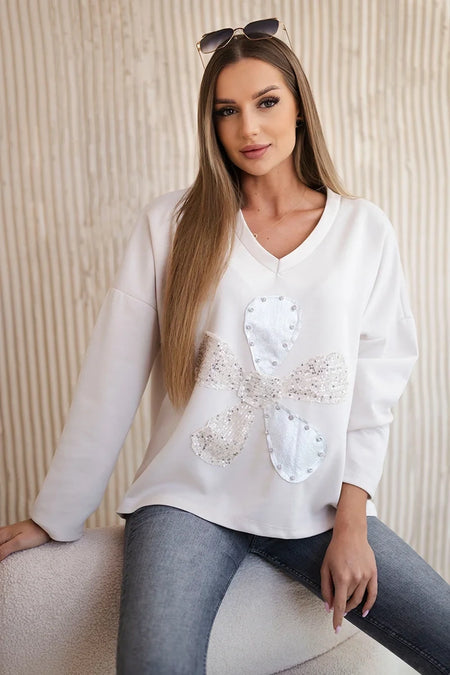 Bluza masełko z ozdobnym kwiatem , Beżowa uniwersalny , Bluzy , IT , 31134_4 , ART121774 Bluzy Nowości Odzież Damska Wszystkie Produkty