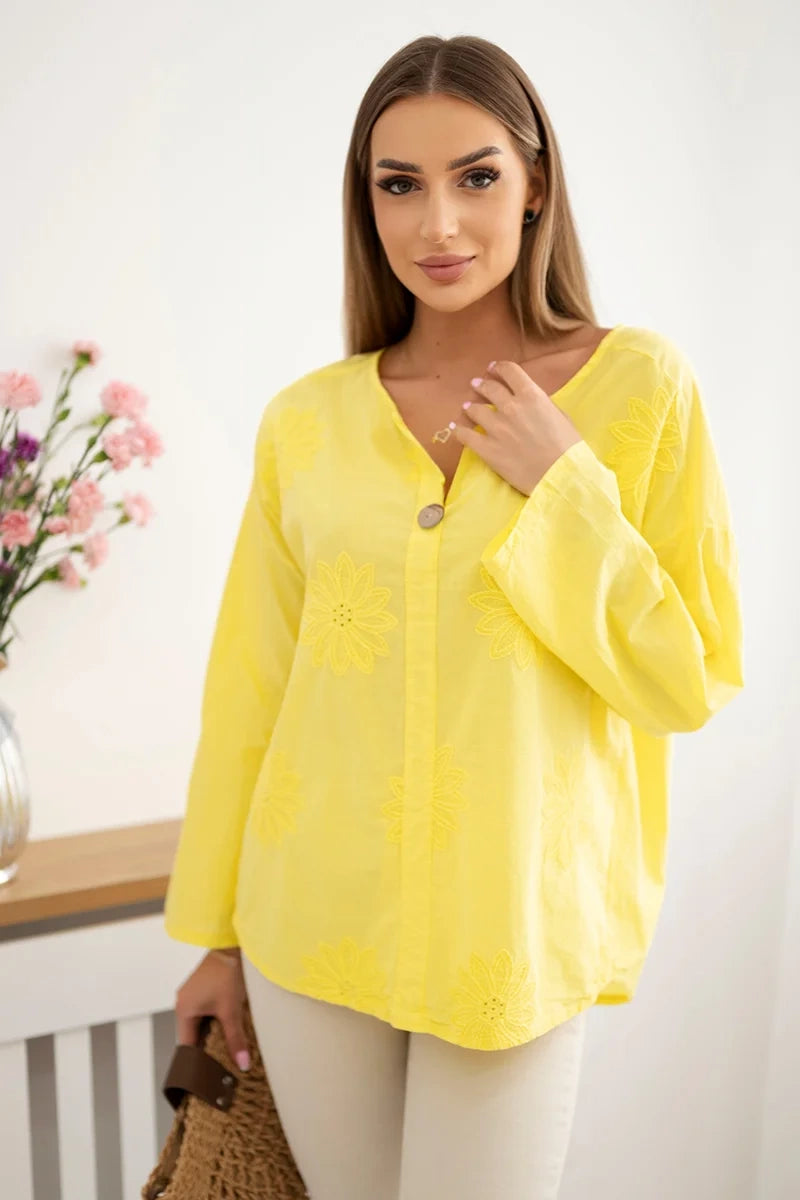 Bluzka koszulowa z haftowanym wzorem żółta , , , Moda Life Polska , 31233_1 , IT-67