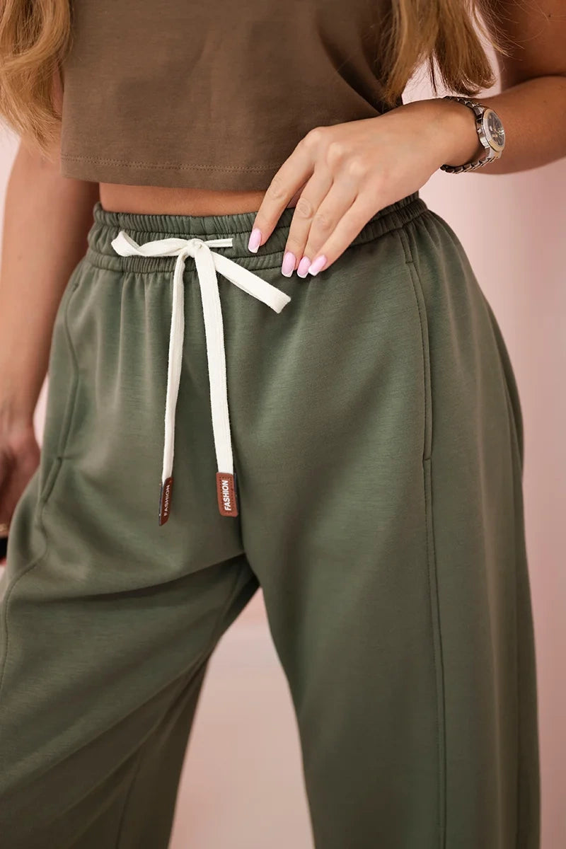 Spodnie masełko wiązane w pasie khaki , , , Moda Life Polska , 31247_3 , 7305