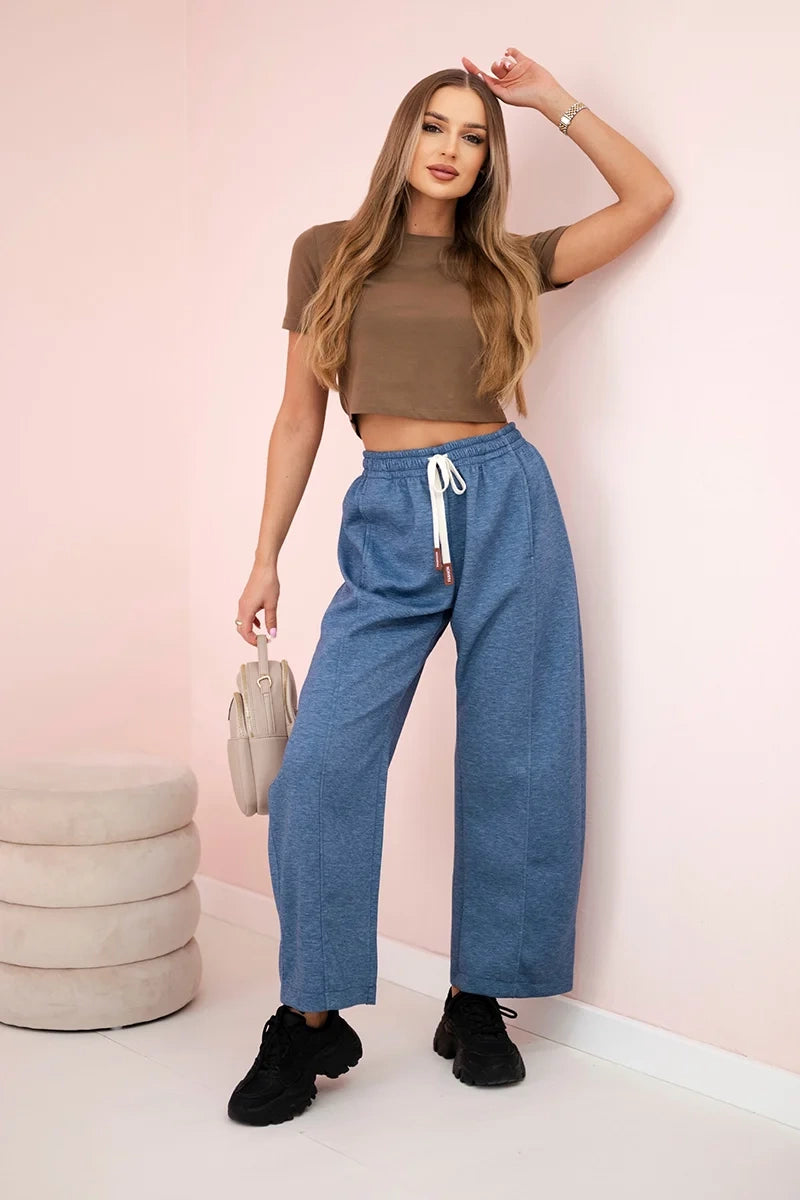 Spodnie masełko wiązane w pasie jeansowy melanż , , , Moda Life Polska , 31250_1 , 7305
