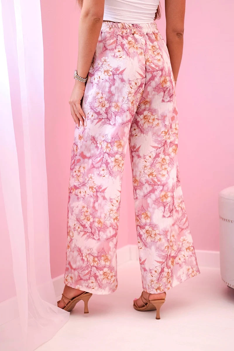 Spodnie damskie z szeroką nogawką w kwiaty różowe , , , Moda Life Polska , 31570_3 , 5761