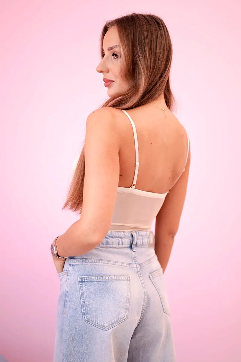 Bluzka body damska koronkowa na ramiączkach beżowa , , , Moda Life Polska , 31613_2 , 10542