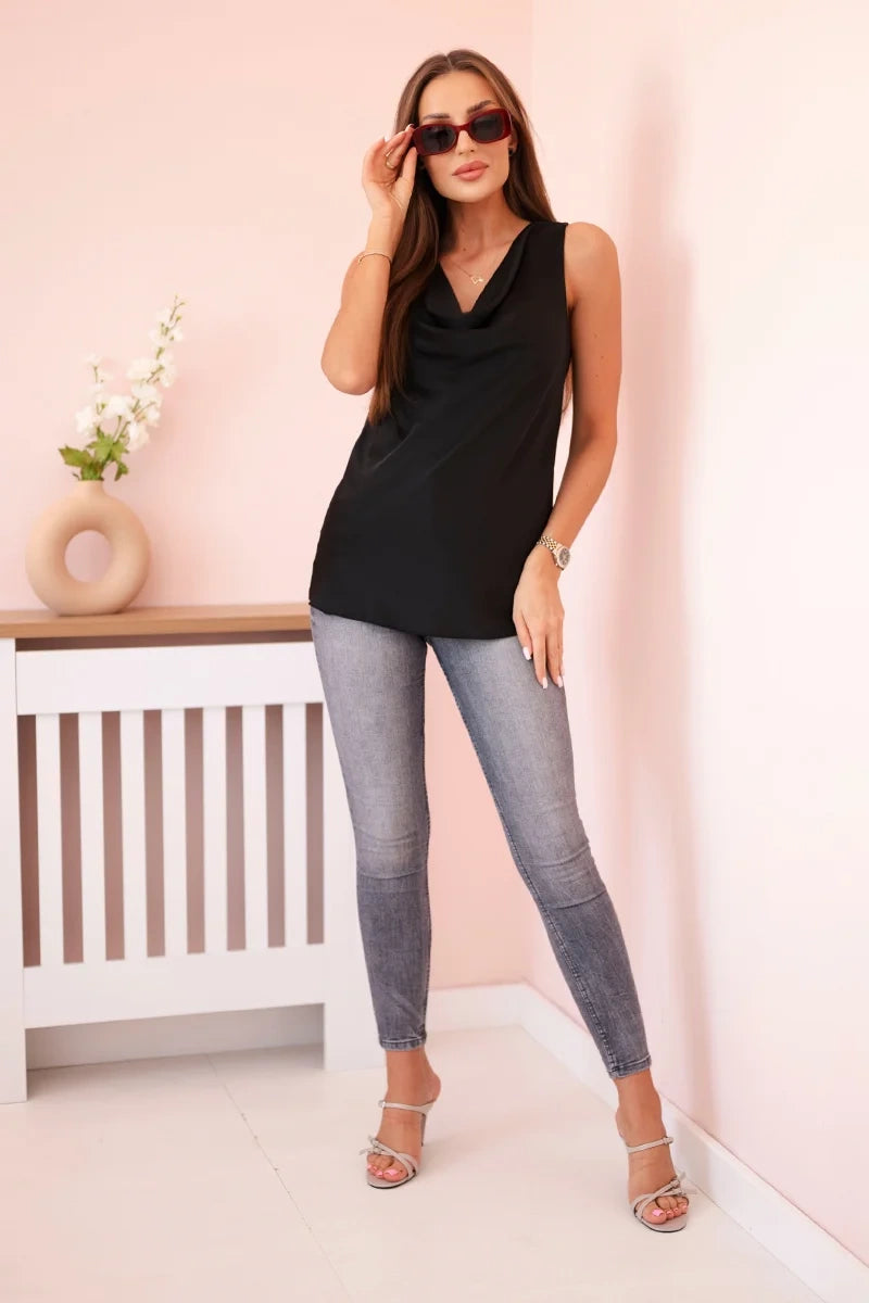 Bluzka damska satynowa z dekoltem wodnym – elegancki fason czarna , , , Moda Life Polska , 31664_1 , 7691