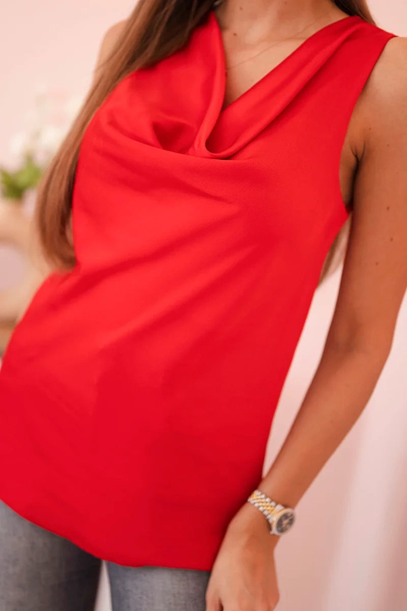 Bluzka damska satynowa z dekoltem wodnym – elegancki fason czerwona , , , Moda Life Polska , 31665_4 , 7691