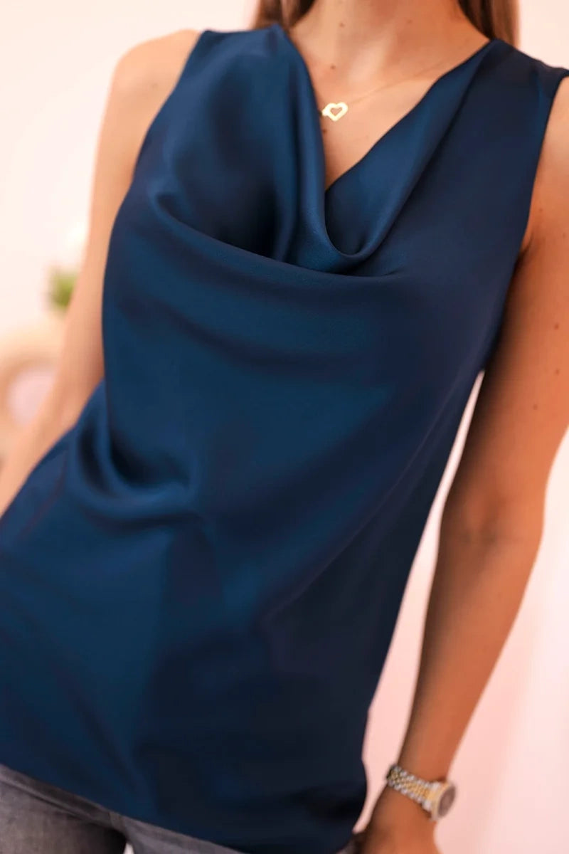 Bluzka damska satynowa z dekoltem wodnym – elegancki fason granatowa , , , Moda Life Polska , 31805_3 , 7691