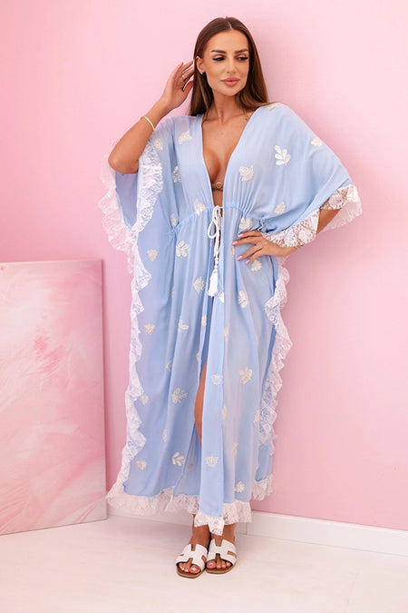 Narzutka damska z wiskozy boho z koronką , Niebieska uniwersalny , Narzutki , IT , 32404_1 , 2240 Moda Włoska Narzutki Nowości Odzież Damska Wszystkie Produkty