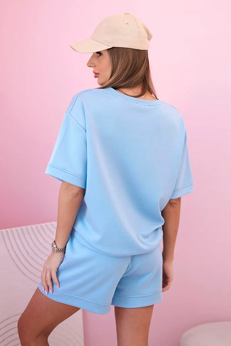 Komplet damski masełko z szortami z wysokim stanem niebieski , Niebieski uniwersalny , Komplety , IT , 32576_2 , 7358 Komplety Moda Włoska Nowości Odzież Damska wiosna Wszystkie Produkty