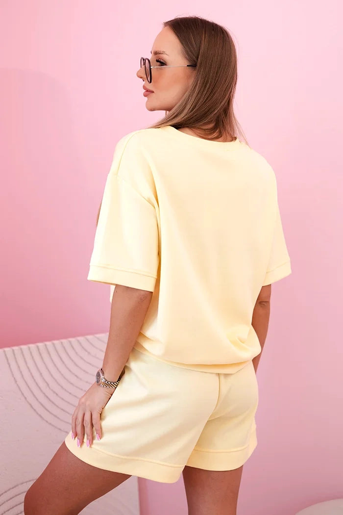 Komplet damski masełko z szortami z wysokim stanem żółty , , , Moda Life Polska , 32577_3 , 7358