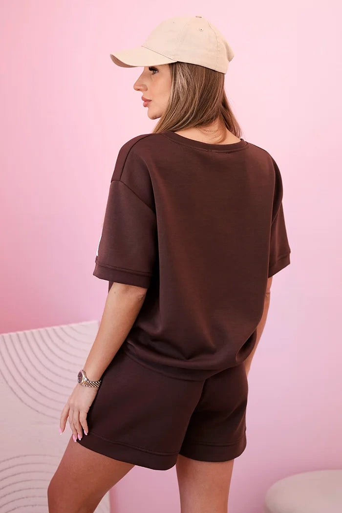 Komplet damski masełko z szortami z wysokim stanem brązowy , , , Moda Life Polska , 32580_3 , 7358