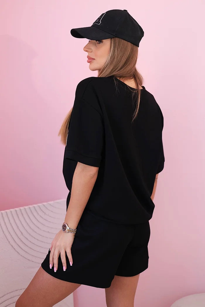 Komplet damski masełko z szortami z wysokim stanem czarny , , , Moda Life Polska , 32581_2 , 7358