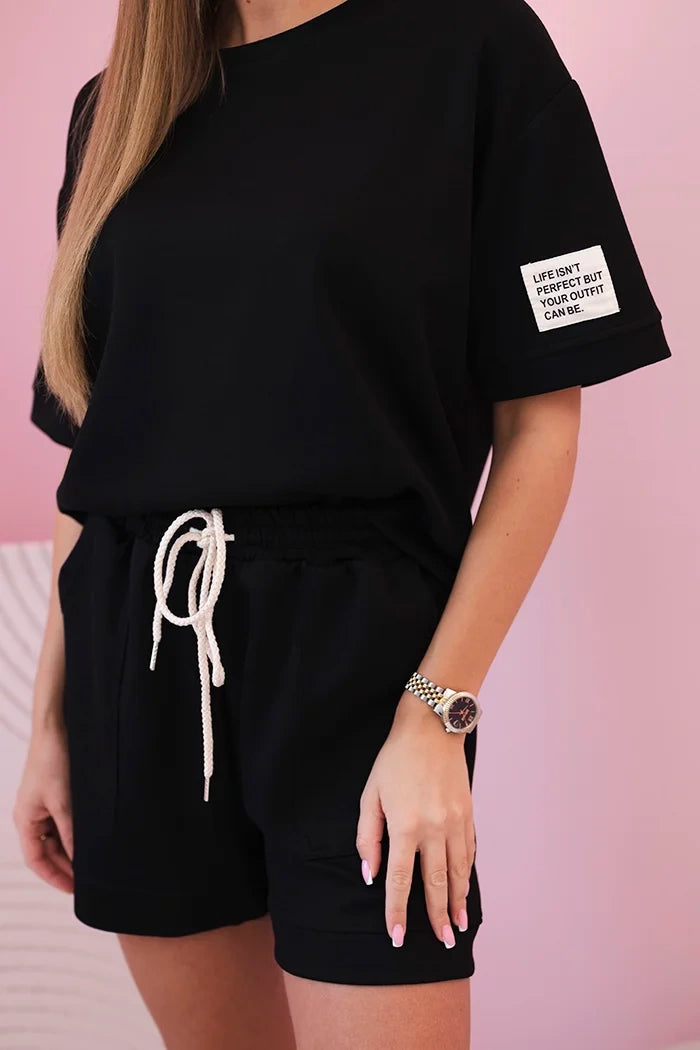 Komplet damski masełko z szortami z wysokim stanem czarny , , , Moda Life Polska , 32581_3 , 7358