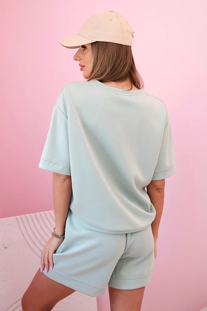 Komplet damski masełko z szortami z wysokim stanem miętowy , , , Moda Life Polska , 32584_2 , 7358