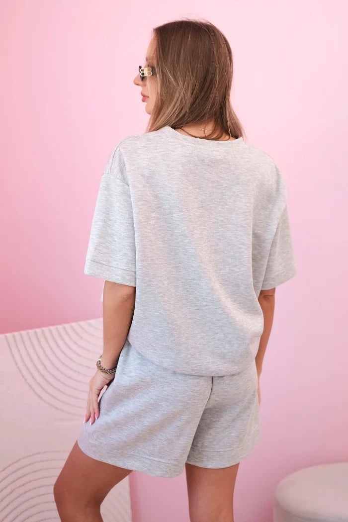 Komplet damski masełko z szortami z wysokim stanem szary , , , Moda Life Polska , 32588_2 , 7358