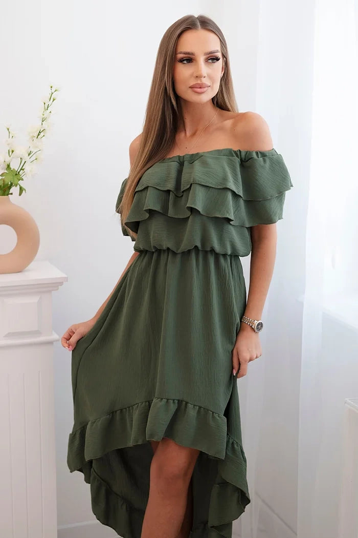 Sukienka damska hiszpanka z dłuższym tyłem khaki , , , Moda Life Polska , 32589_4 , IT-77
