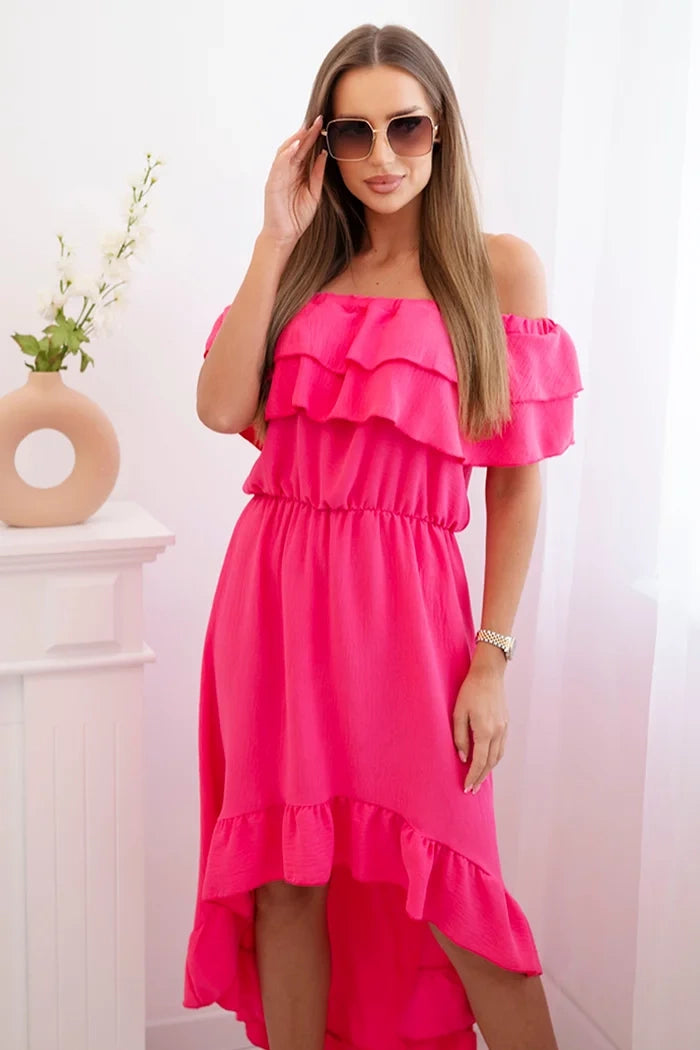 Sukienka damska hiszpanka z dłuższym tyłem różowa , , , Moda Life Polska , 32591_3 , IT-77