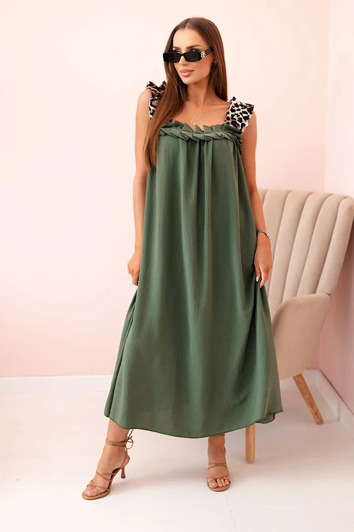 Sukienka damska z ramiączkami w panterkę , Khaki uniwersalny , Sukienki , IT , 32602_1 , IT-78 Moda Włoska Nowości Odzież Damska Sukienki wiosna Wszystkie Produkty