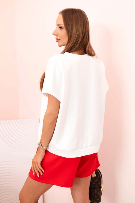 Komplet damski bluzki z szortami z wysokim stanem , Czerwony uniwersalny , Komplety , IT , 32608_3 , ART2119 Komplety Moda Włoska Nowości Odzież Damska wiosna Wszystkie Produkty