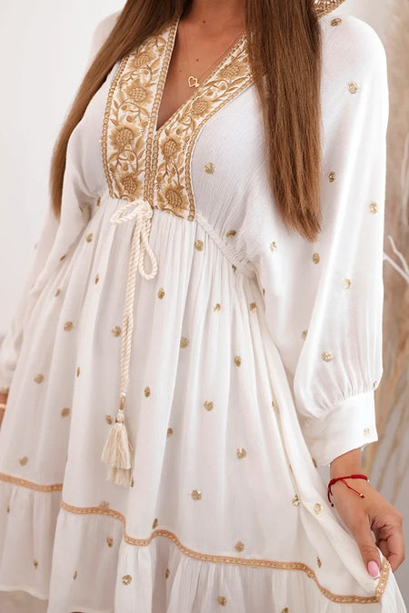 Sukienka damska wiskozowa boho z haftem , Ecru uniwersalny , Sukienki , IT , 32649_3 , 4033 Moda Włoska Nowości Odzież Damska Sukienki wiosna Wszystkie Produkty