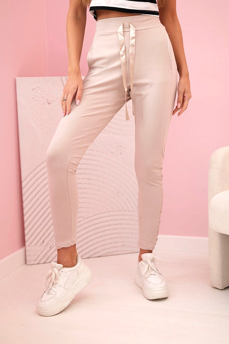 Spodnie damskie z falbanką po bokach beżowe , , , Moda Life Polska , 32759_1 , 69841