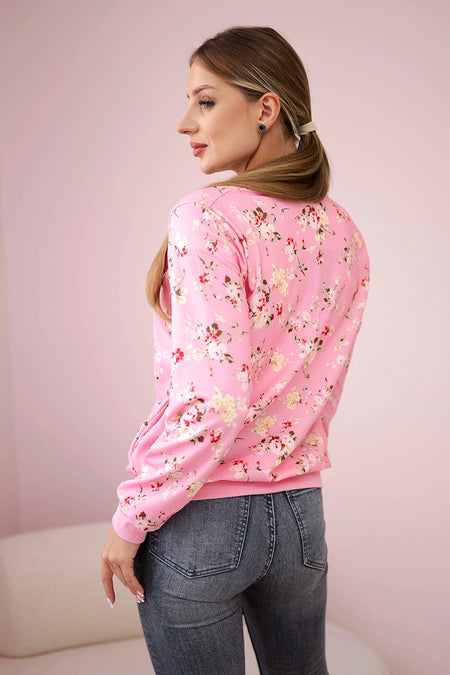 Bluza damska w kwiaty na zamek , Różowa uniwersalny , Bluzy , TR , 32783_4 , 66634 Bluzy Odzież Damska Promocja Wszystkie Produkty