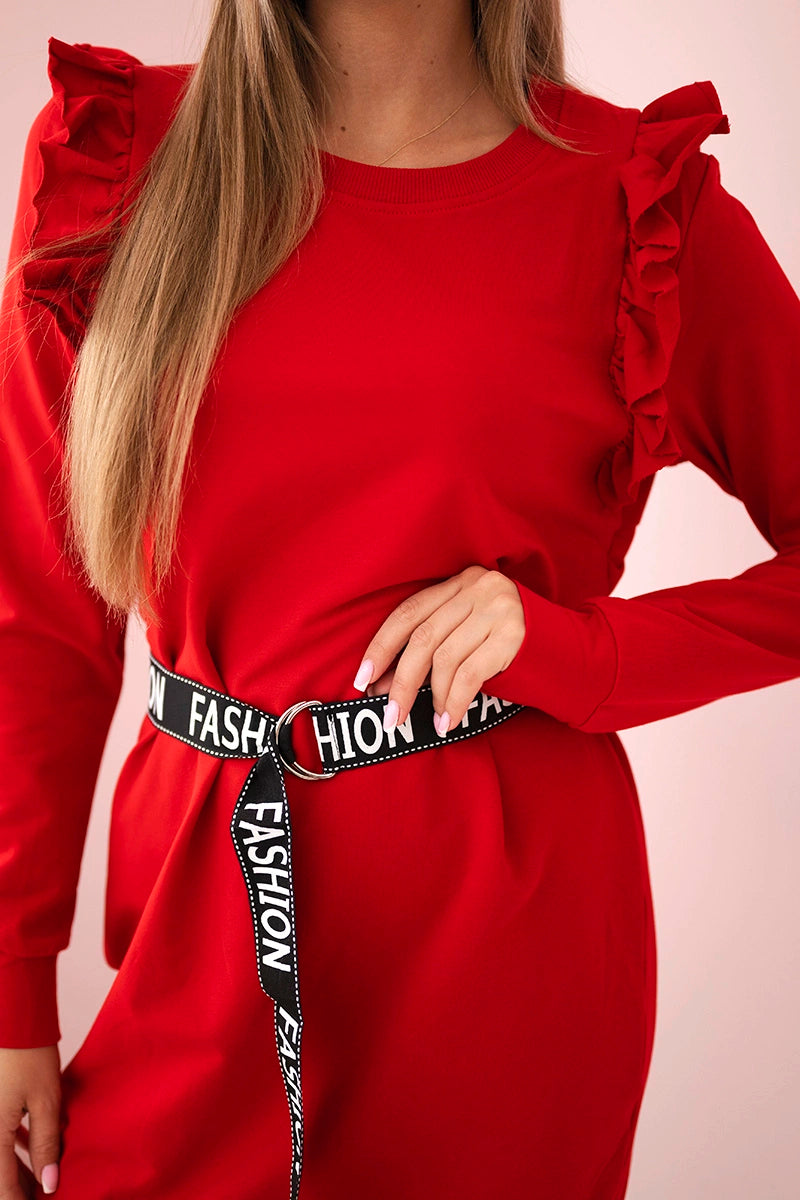 Sukienka damska z falbanami i paskiem czerwona , , , Moda Life Polska , 32791_3 , 69463