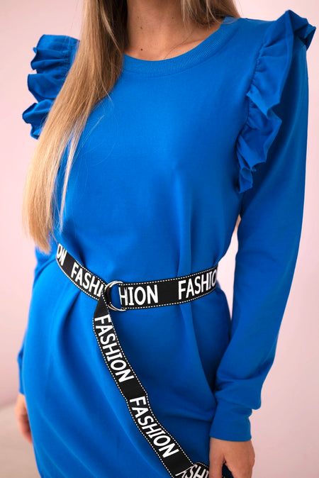 Sukienka damska z falbanami i paskiem chabrowa , , , Moda Life Polska , 32793_4 , 69463