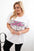 Bluzka damska bawełniana Plus Size z cekinowym napisem , Biały + Szary uniwersalny , Bluzki , IT , 33001_1 , 1315 Bluzki Moda Włoska Nowości Odzież Damska plussize wiosna Wszystkie Produkty