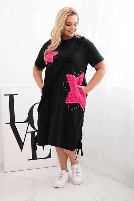 Sukienka damska bawełniana Plus Size z gwiazdami czarny + różowy , , , Moda Life Polska , 33034_1 , 1990